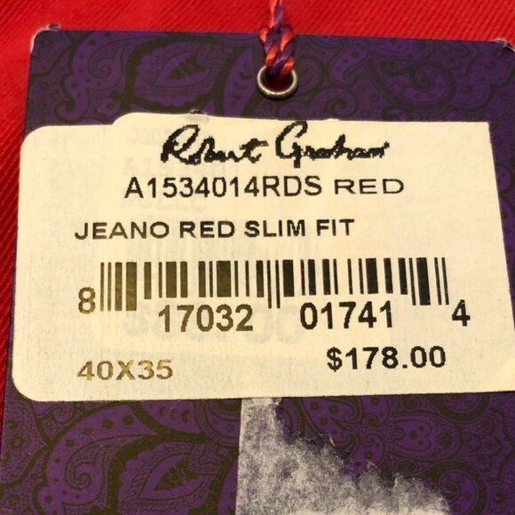Robert Graham Mens Pants 40x35 Red Slim Fit Jeano Style Cotton Casual Trousers - Picture 5 of 16